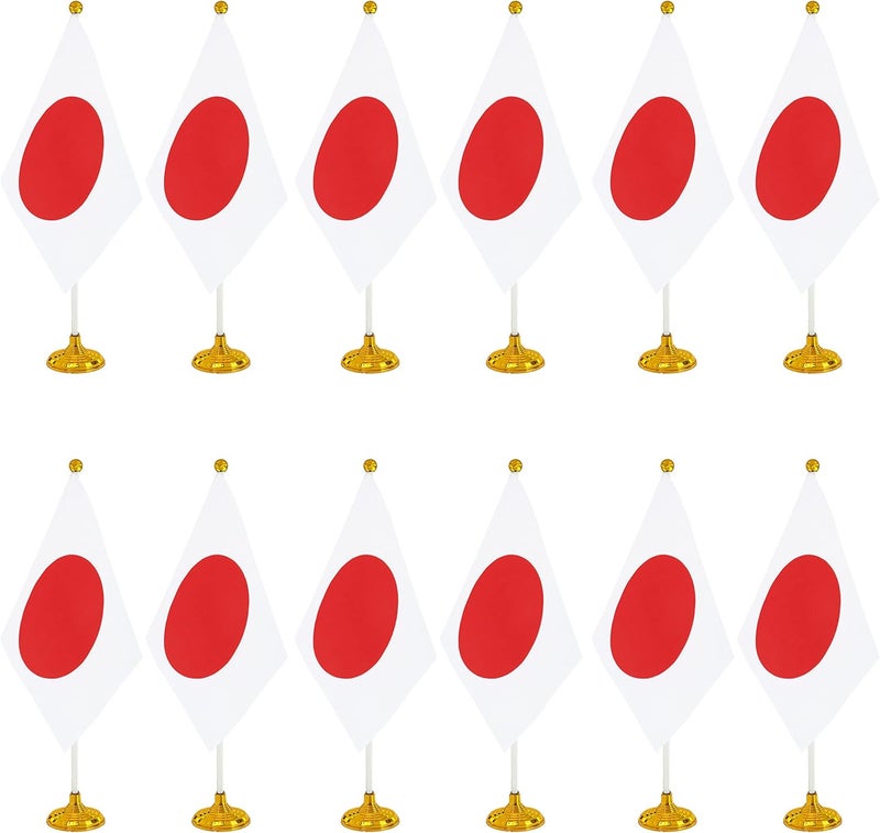 WXTWK 12 Pack Japan Flag Japanese Desk Flag Small Mini Japanese Table Flags With Stand Base,Home Office Festival Events Celebration Decorations - Image 1
